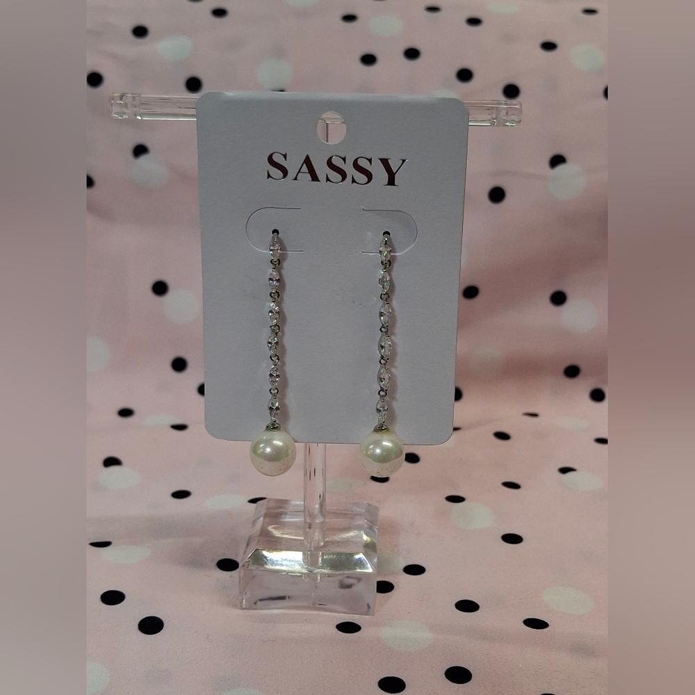 Silver and White Pearl Drop Earrings